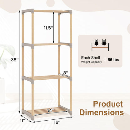 Goflame 4-Tier Bookshelf | Pine Wood Bookcase with Open Shelves