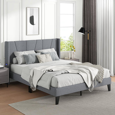 Goflame Queen/Full SizeBed Frame with Wingback Headboard