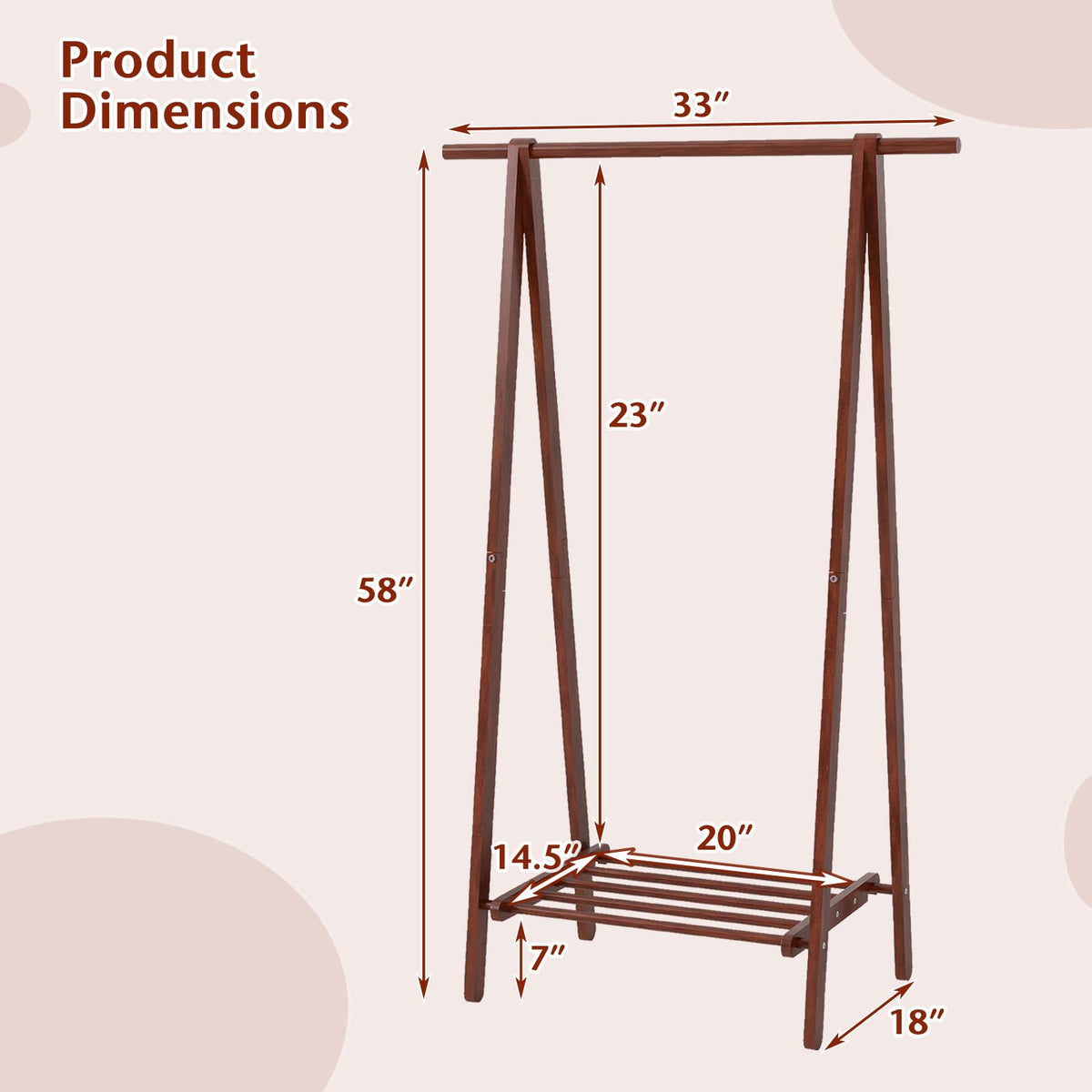 Goflame Folding Rubber Wood Clothes Hanging Rack Standing Garment Rack with Bottom Storage Shelf