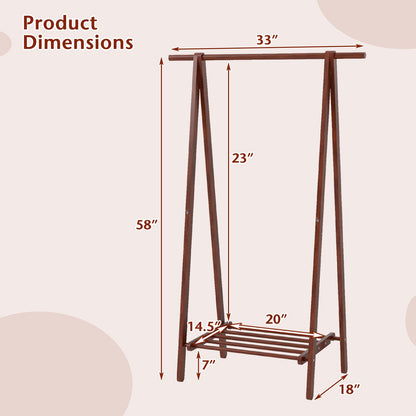Goflame Folding Rubber Wood Clothes Hanging Rack Standing Garment Rack with Bottom Storage Shelf