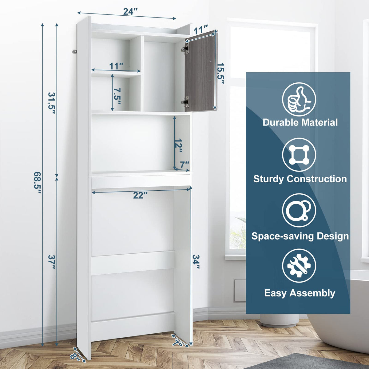 Goflame Over-The-Toilet Space-Saving Storage Cabinet
