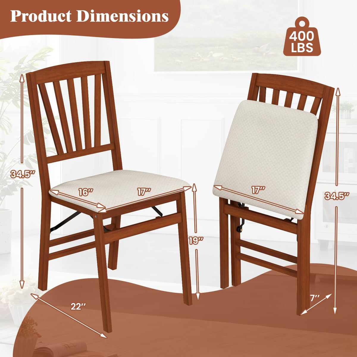 Goflame Folding Dining Chairs Set of 2/4, Modern Kitchen Chairs w/Padded Seat & Slatted Backrest, Rubber Wood Frame