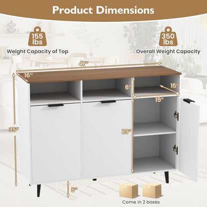 Goflame Sideboard Cabinet - 47” Buffet Cabinet with Storage Compartments, Countertop