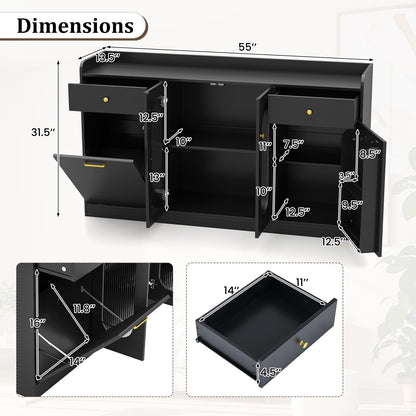Goflame 55" Farmhouse Buffet Cabinet w/Hidden Tilt Out Trash Can