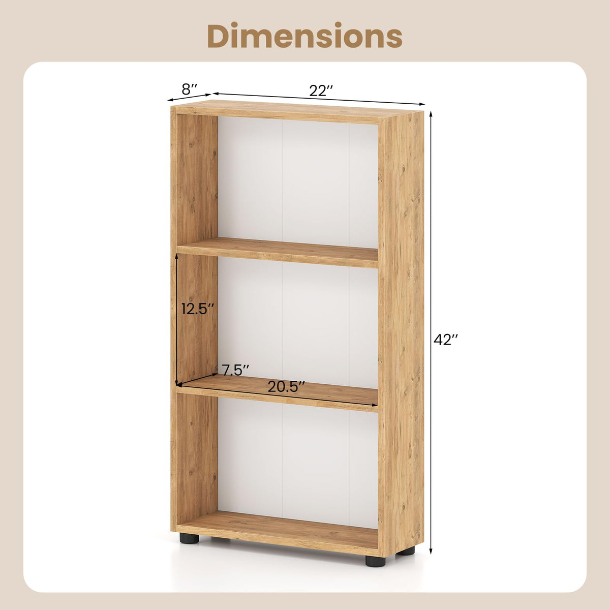 Goflame 3-Tier Bookcase with Anti-Tipping Kit for Living Room
