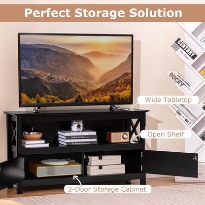 Goflame TV Stand with Power Outlet for TVs up to 50 Inch, Entertainment Center with 2-Door Cabinet