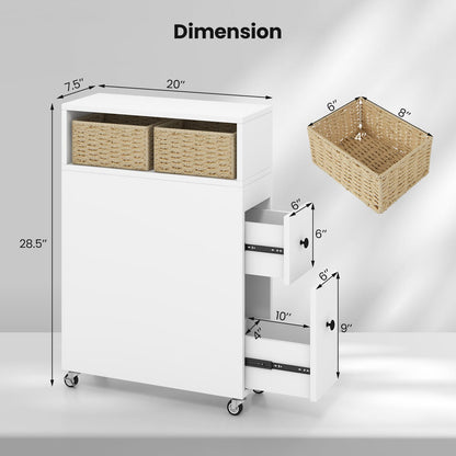 Goflame Small Bathroom Storage Cabinet - Slim Bathroom Organizer with Wheels, 2 Drawers, 2 Baskets