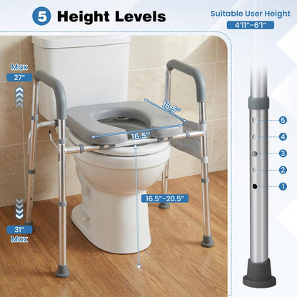 Goflame Raised Toilet Seat with Handles | Toilet Seat Riser for Seniors w/Padded Arms