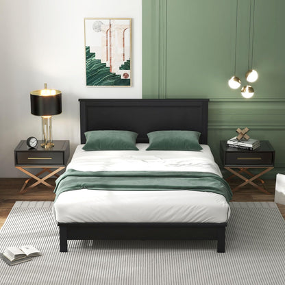 Goflame Queen/Full/Twin Size Wood Platform Bed Frame with Headboard, Mid Century Bed Frame with Solid Wood Legs & Wooden Slat Support