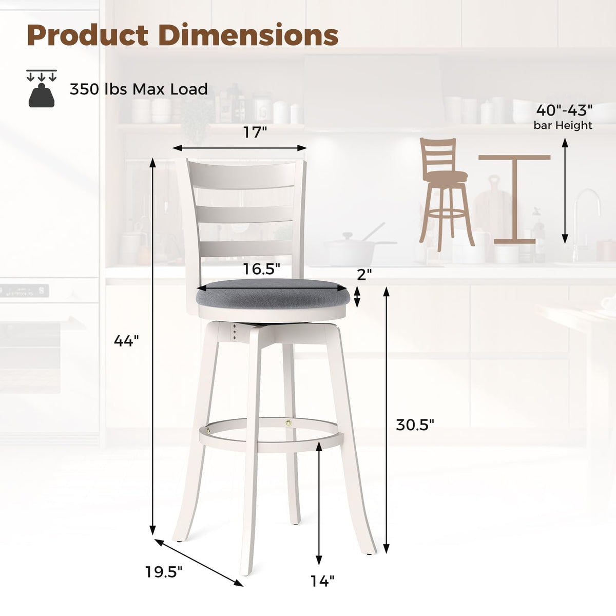 Goflame 30.5" Bar Height Stools Set of 2/4 with Fabric Upholstered Seat