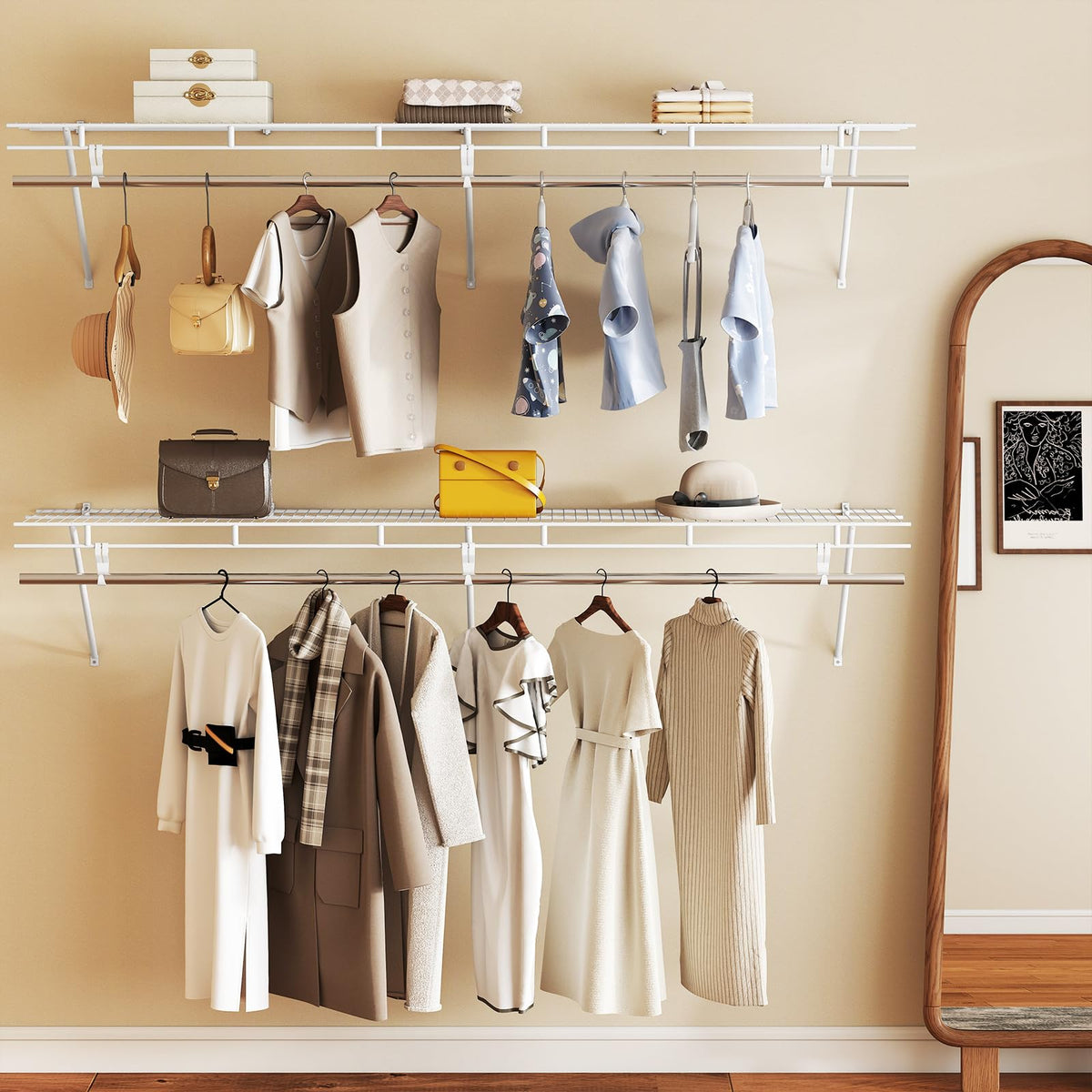 Goflame 6 ft Wall Mounted Closet Shelf with Hanging Rod