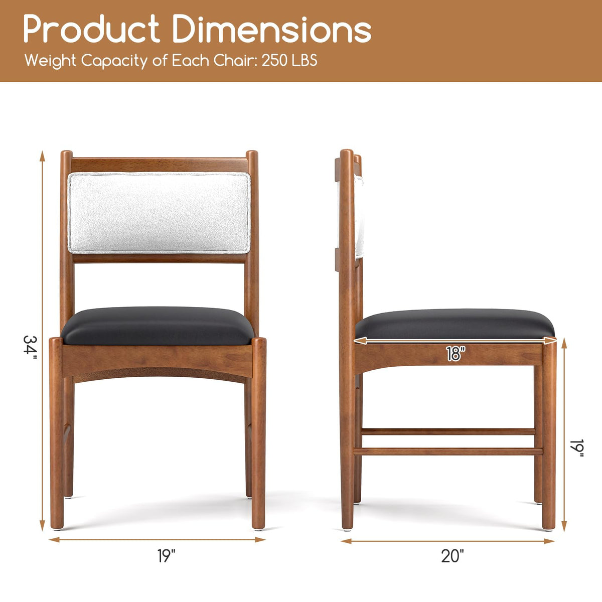 Goflame Wooden Dining Chairs, Upholstered Kitchen Chairs w/Rubber Wood Frame & Faux Leather Padded Seat