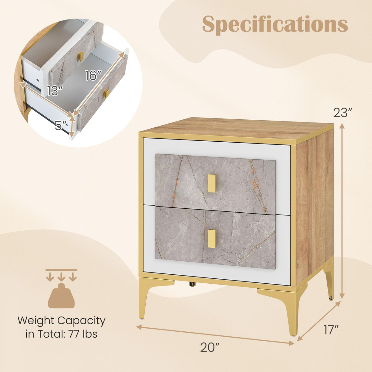 Goflame Modern Nightstand with 2 Drawers
