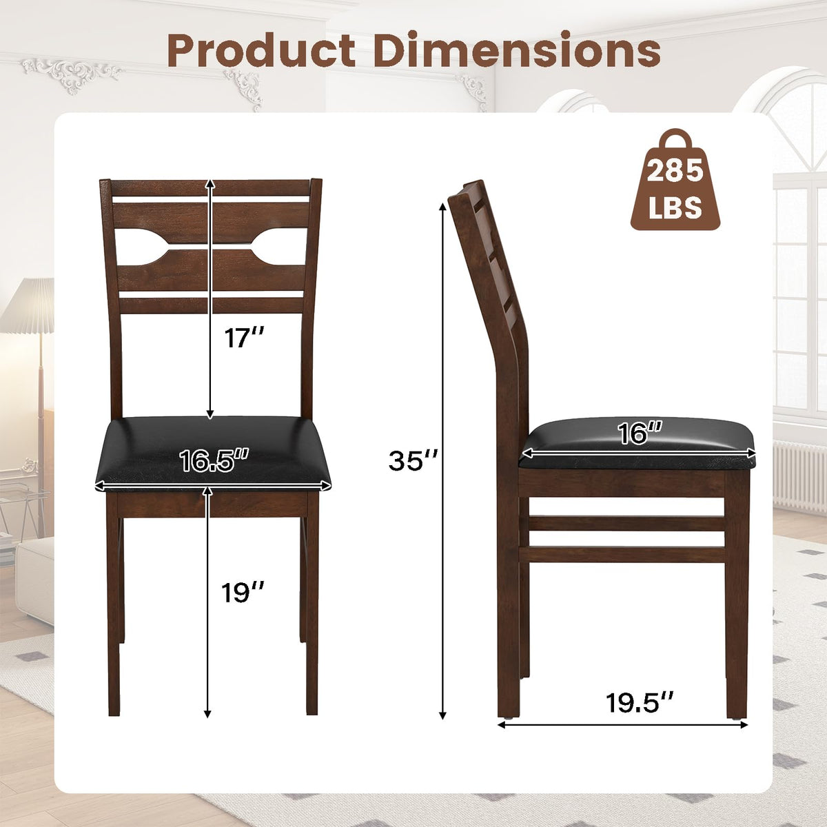 Goflame Wooden Dining Chairs Set of 2/4 PU Leather Upholstered Kitchen Armless Chair