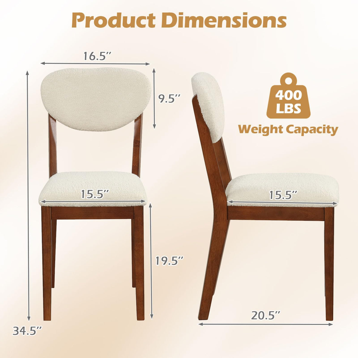 Goflame Sherpa Dining Chairs Set of 4 Modern Kitchen Chair w/Rubber Wood Legs