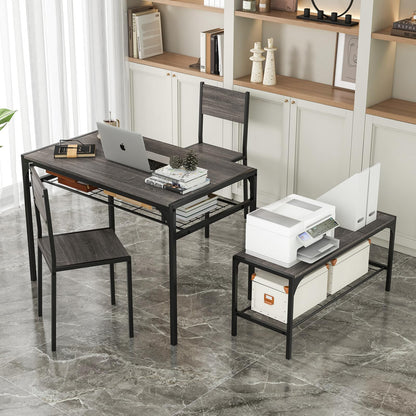 Goflame Dining Table Set for 4, Kitchen Table with Chairs & Bench, Storage Racks