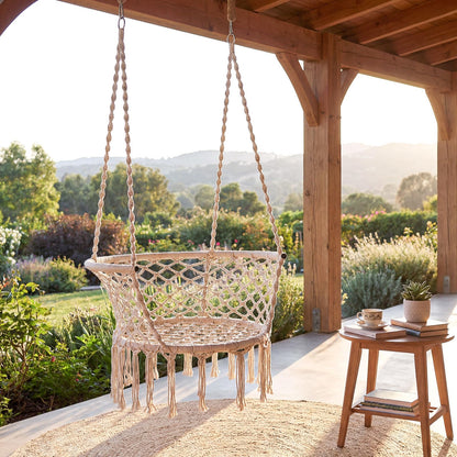 Goflame Hammock Chair | Macrame Swing Chair with Tassels