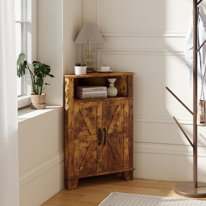 Goflame Bathroom Corner Storage Cabinet with Open Storage & Adjustable Shelf