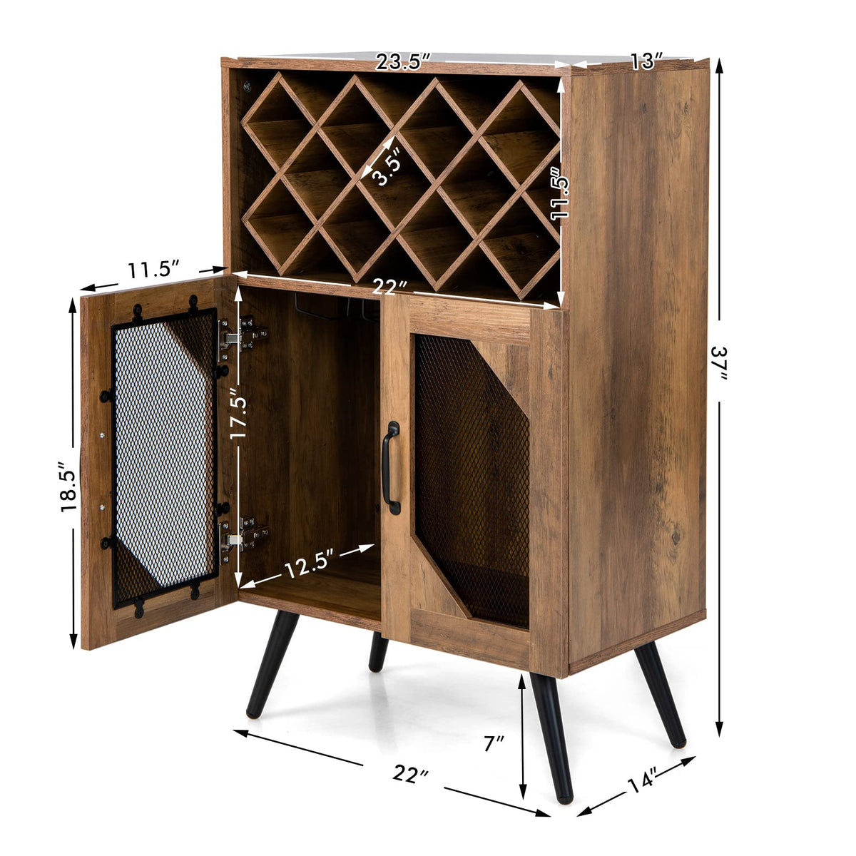 Goflame Farmhouse Buffet Cabinet with Storage, Wine Bar Cabinet 11 Bottles Rack (Brown & Black)