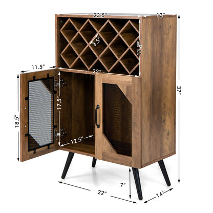 Goflame Farmhouse Buffet Cabinet with Storage, Wine Bar Cabinet 11 Bottles Rack (Brown & Black)