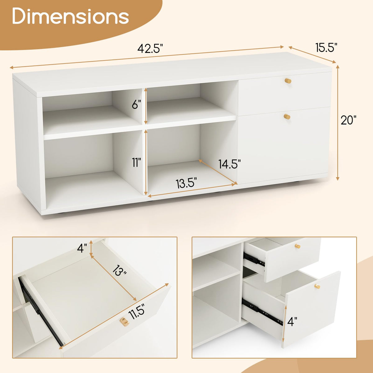 Goflame TV-Stand for Bedroom Entertainment Center - Modern TV Console Cabinet with 2 Drawers, 4 Compartments