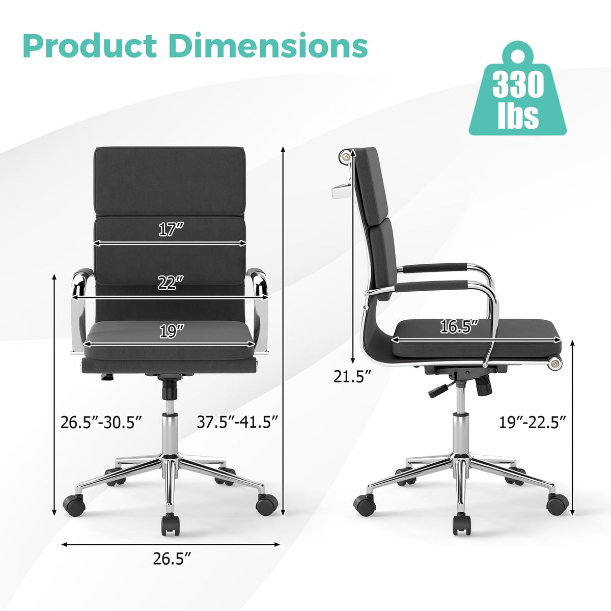 Goflame Ergonomic Office Chair Mid Back Fabric Desk Chair with Armrest