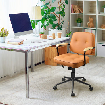 Goflame Home Office Chair, Height Adjustable PU Leather Desk Chair w/Rocking Backrest, Orange