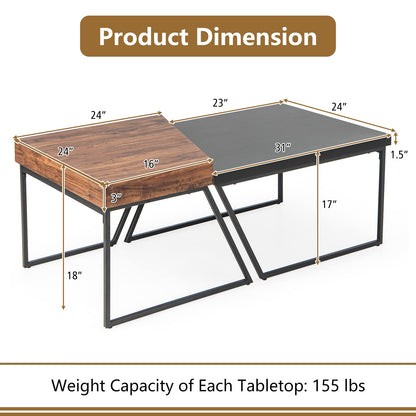 Goflame Stacking Coffee Table Set of 2, Black & Brown Modern Side Table