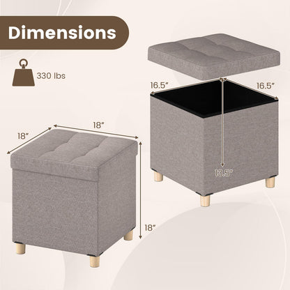 Goflame 18 Inches Ottoman with Storage and Rubber Wood Legs