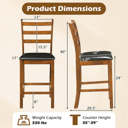 Goflame 24" Ladder Back Wood Counter Bar Stools Set of 2/4 Padded Faux Leather Upholstered Seat & Footrest