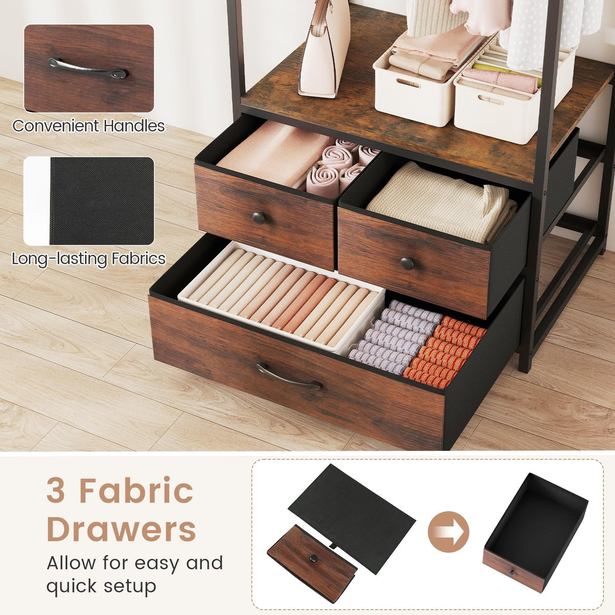 Goflame Clothes Rack with Drawers for Living Room