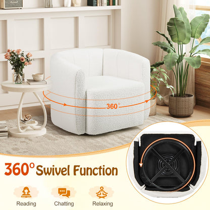 Goflame 360° Swivel Accent Chair - Sherpa Upholstered Boucle Barrel Club Chair with Padded Armrests