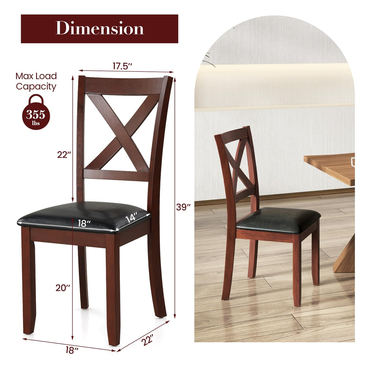Goflame Wood Dining Chairs, Faux Leather Upholstered Dining Chairs with Rubber Wood Legs