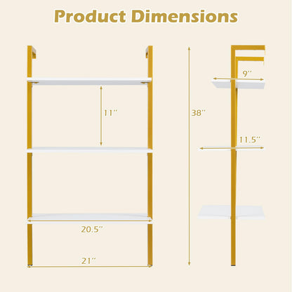 Goflame Ladder Shelf | 3-Tier Wood Wall Mounted Bookshelf with Metal Frame (1/2)