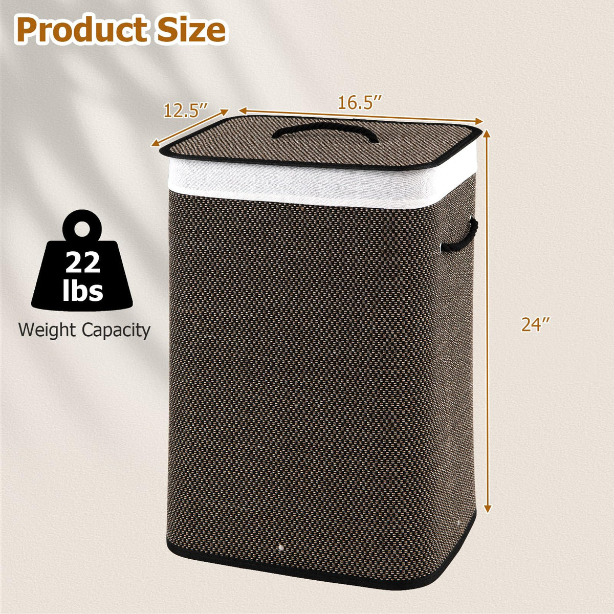 Goflame 19 Gal Rectangular Bamboo Laundry Hamper with Lid