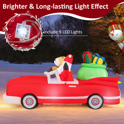 Goflame 7.7 FT Long Lighted Xmas Inflatable Santa Claus & Reindeer Driving Red Car Gift Boxes