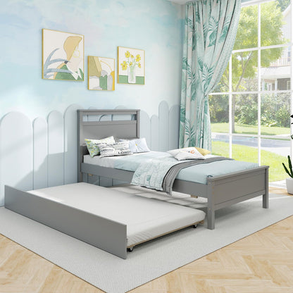 Goflame Trundle Bed Twin, Wood Day Bed Frame with Headboard & Footboard