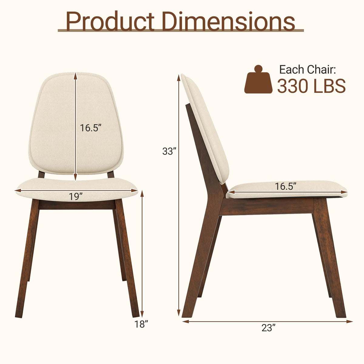 Goflame Wooden Dining Chair Set of 2/4 Mid-Century Modern Upholstered Side Armless Chair