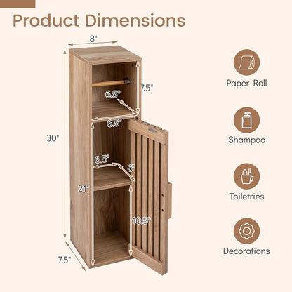Goflame Slim Bathroom Freestanding Toilet Paper Holder Stand with Door