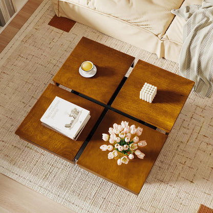 Goflame Square Coffee Table | 31.5 Inch Mid Century Modern Center Table with Solid Wood Veneered Split Top