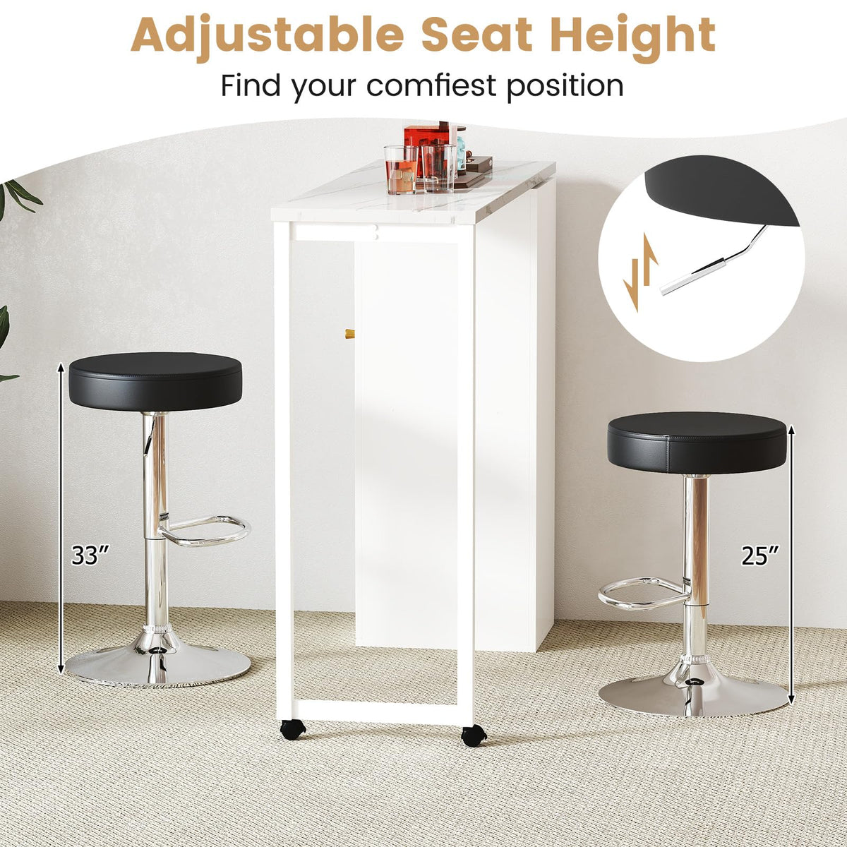 Goflame Adjustable Height PU Leather Bar Chair with Swivel Padded Seat