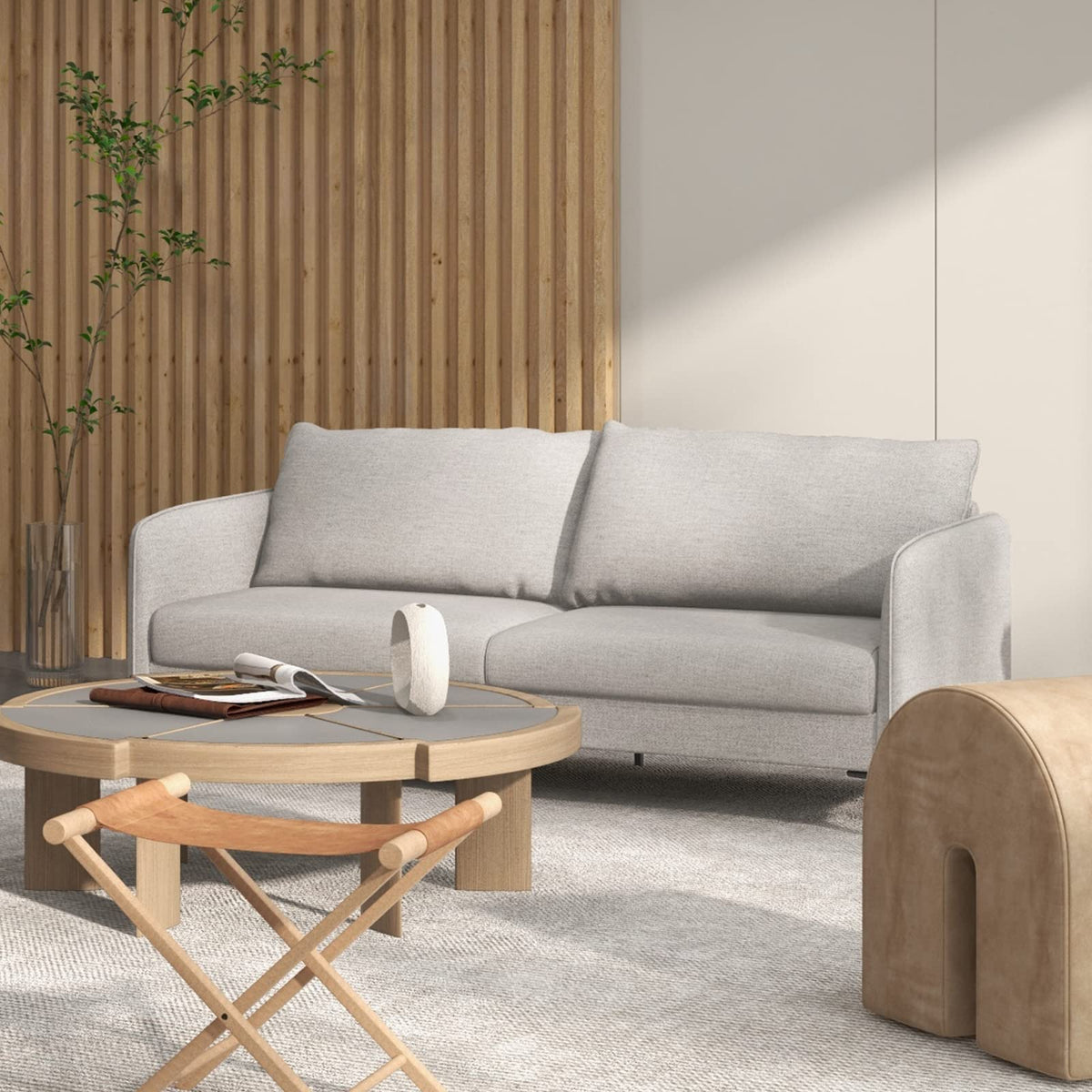 Goflame Upholstered Sofa Couch, 76" Modern Grey Loveseat