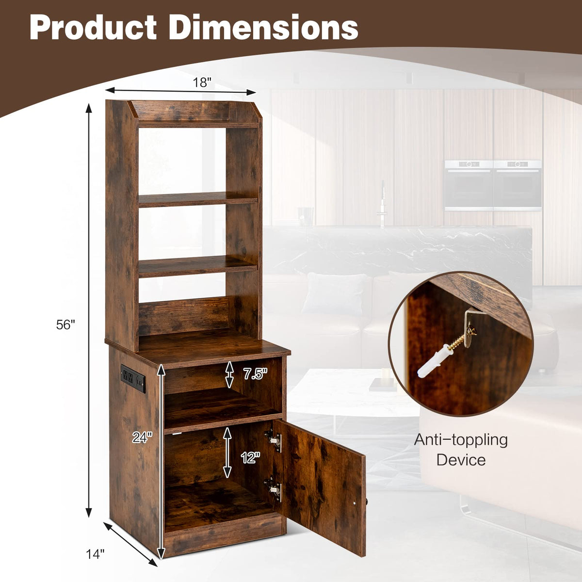Goflame Nightstand with Charging Station - 55" Tall Bedside Table
