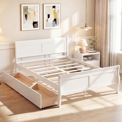 Goflame Twin/ Full/ Queen Bed with 2 Storage Drawers Wood Platform Bed with Headboard & Footboard