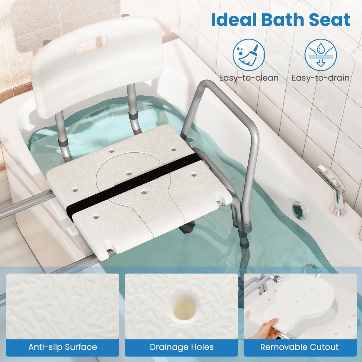 Goflame Sliding Tub Transfer Bench for Bathtub