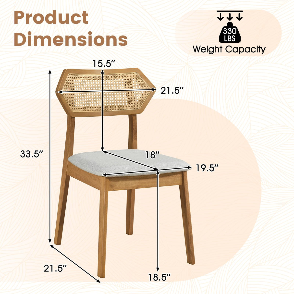 Goflame Wood Dining Chairs Set of 2/4 Rattan Upholstered with Solid Wood Frame