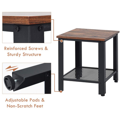 Goflame Nightstand Side Table 2-Tier W/Adjustable Feet, Storage Shelf and Metal Frame