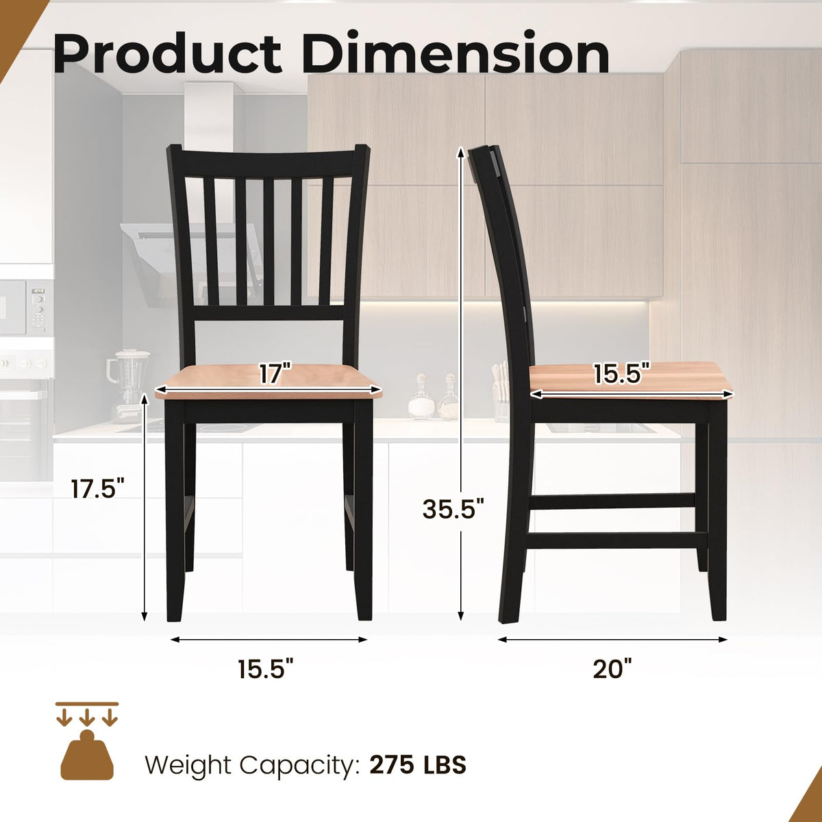 Goflame Wooden Dining Chairs Set of 4, Farmhouse Kitchen Chair with Rubber Wood Legs
