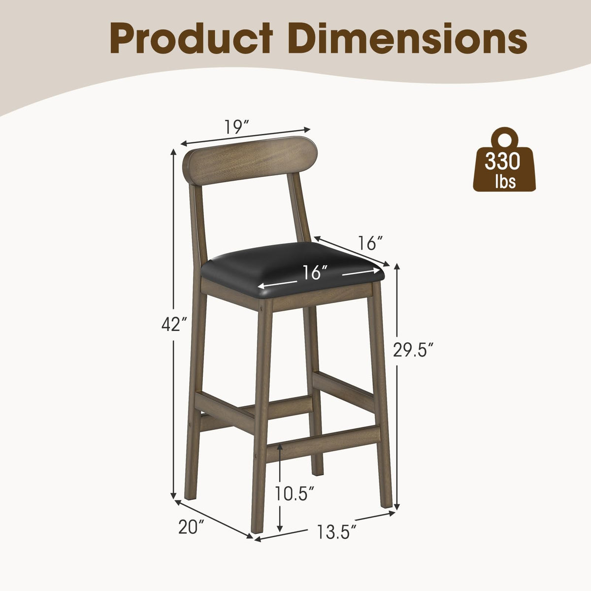Goflame Farmhouse Bar Stools Set of 2/4 with Rubber Wood Legs for Kitchen