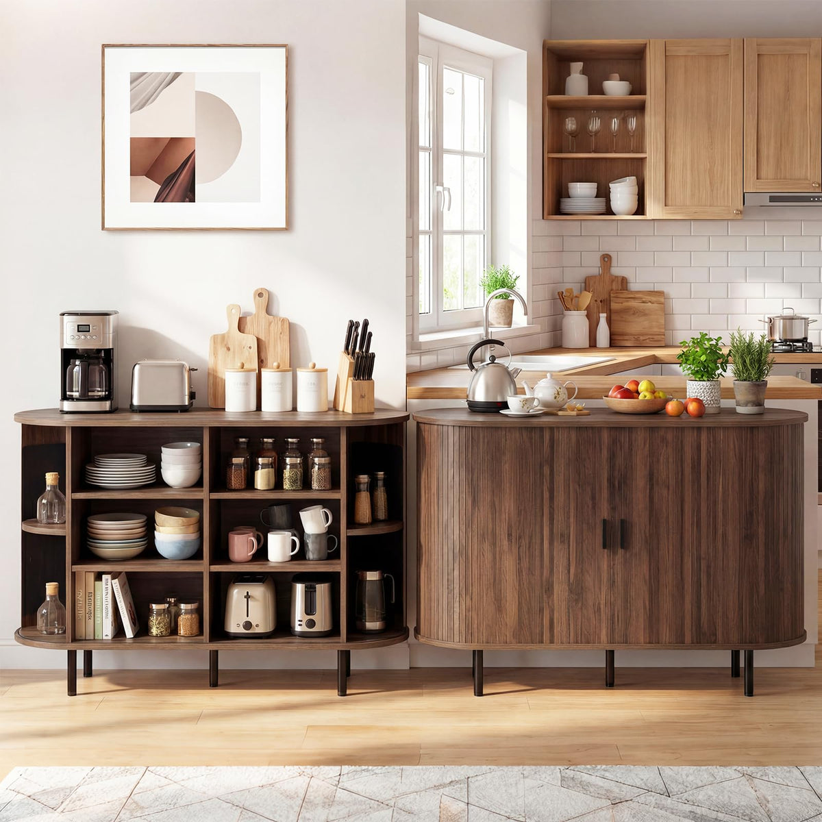 Goflame 47'' Fluted Sideboard Buffet Cabinet with Tambour Sliding Doors